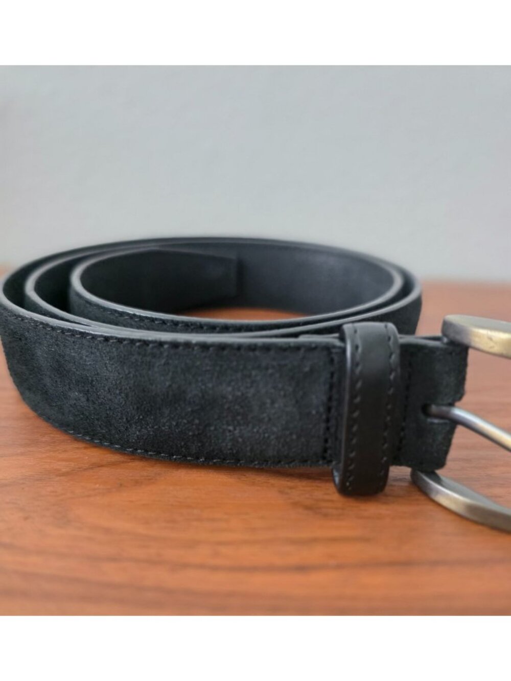 Mashad Leather Ash-Black Suede Belt With Brass Buckle - Sz 36 - Picture 3 of 7